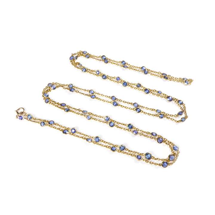 Gold and spectacle set sapphire chain necklace,
